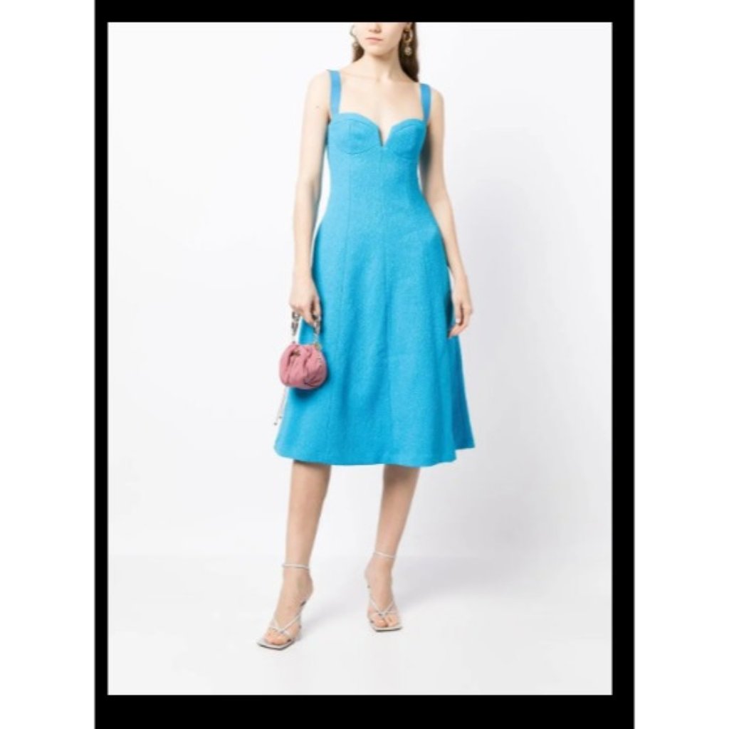 Rebecca Vallance Hermosa Sweetheart-Neck Midi Dress Sz 10 Color Blue Nwt $699